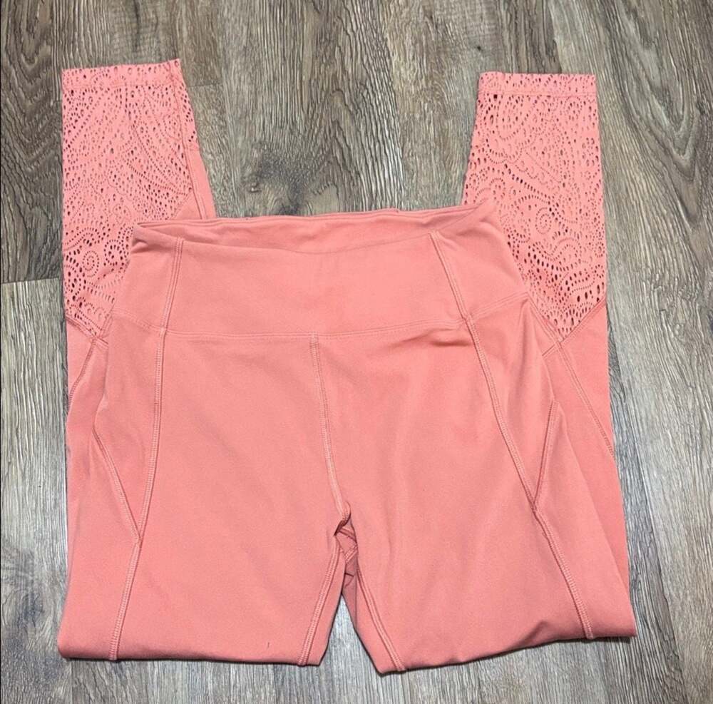 PINK Victoria's Secret High Waist Lace Mesh Cutout Leggings Coral